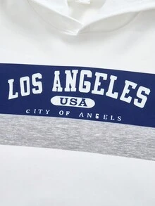 SHEIN Explorewe 2件套男童条纹图案印花运动衫和运动裤套装，休闲校园风格 - 藍色 - 查看 7