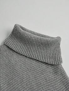 Isle Nomé 女士时尚休闲不对称下摆高领毛衣 - 灰色 - 查看 6