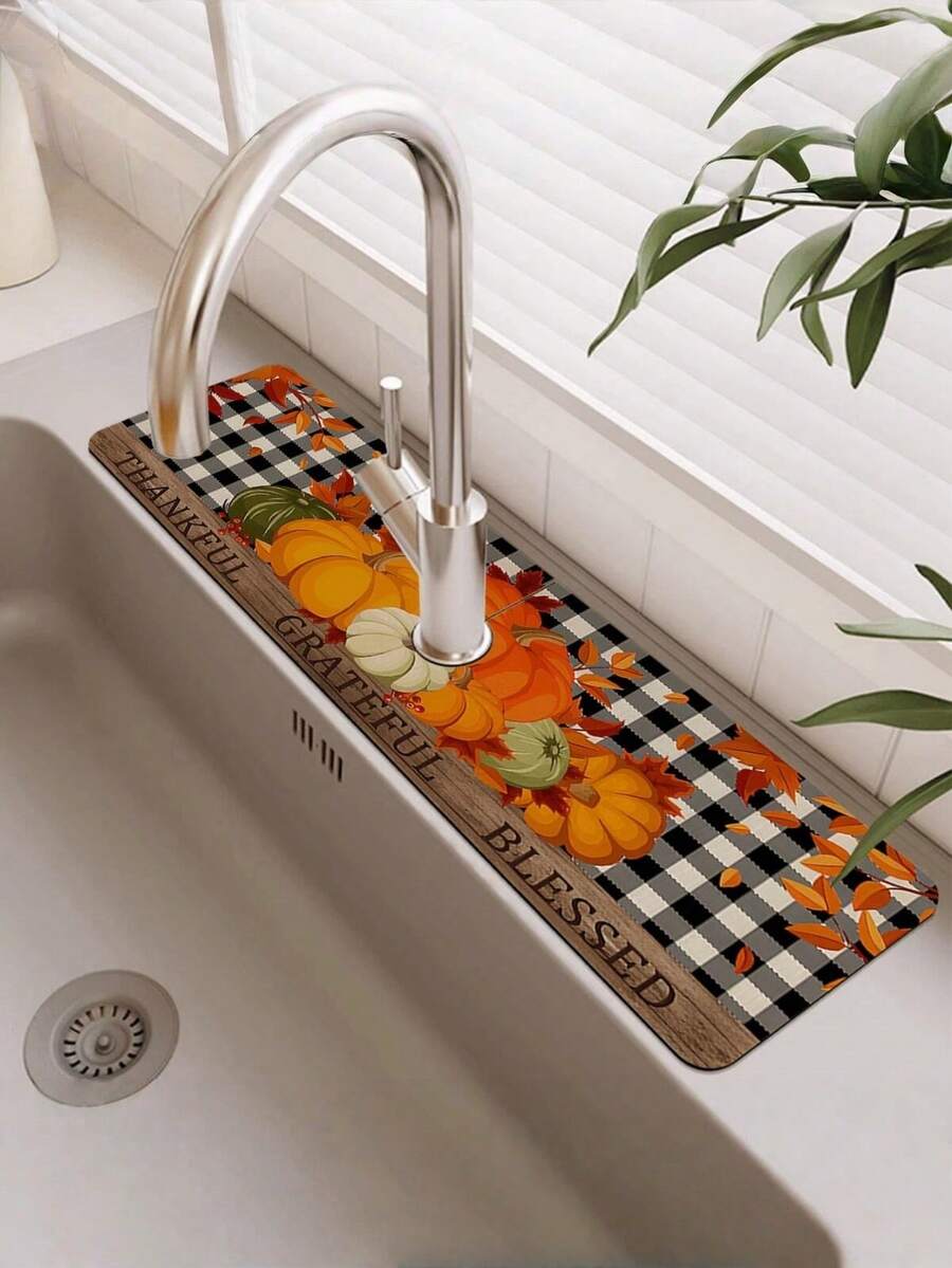 1/15 件感恩节南瓜风格，多尺寸水龙头排水垫，感恩节快乐厨房水龙头排水垫，防滑硅藻土橡胶材质。水龙头桌面保护垫 - 多色 - 查看 1
