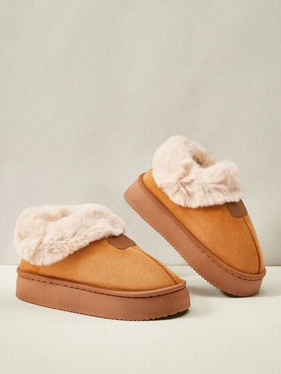 Cuccoo Pantuflas de felpa para mujer, botas de nieve de suela gruesa y versátiles de moda para uso interior/exterior, forro cálido, antideslizante, de fácil puesta, cómodas, adecuadas para parejas