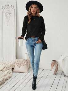 EMERY ROSE Áo len chui đầu dáng ôm màu trơn, thường ngày cho mùa thu/đông - màu đen - Xem 3