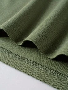 Manfinity Homme 男士拉链长袖口袋通勤 Polo 衫，休闲时尚上衣，秋季款 - 軍綠色 - 查看 4