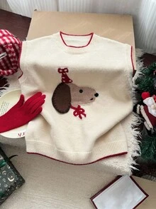 DAZY Tween Girls' Colorblock Animal Print Crew Neck Sweater Vest, Tween Girl Fall Clothes Christmas,New Year - Beige - View 2