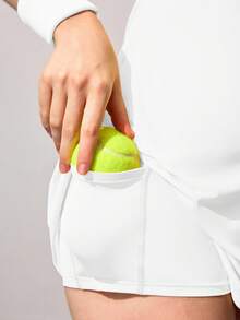 CourtClass 女式网球运动户外短袖 Polo 领浅黄色运动连衣裙，带口袋 - 白色 - 查看 7