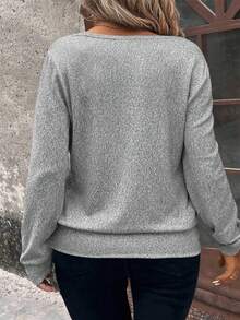 EMERY ROSE Plus Size Plaid Print Patchwork Black Knit Long Sleeve Sweatshirt, Soft Knit, Winter, Fall - Multicolor - View 2