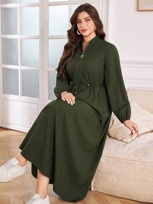 Al Najma Đầm thường ngày tay dài có thể điều chỉnh eo cỡ lớn dành cho nữ - màu xanh lá - Xem 5