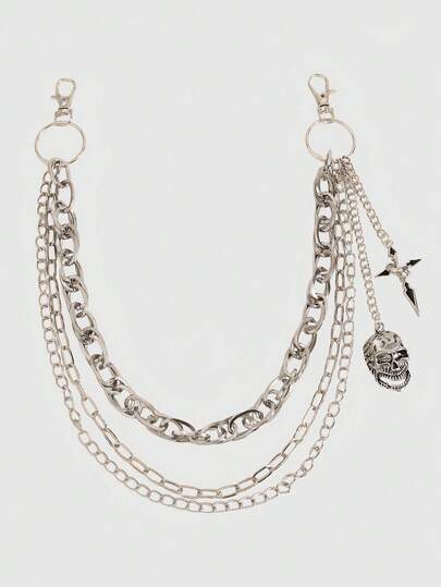 Goth Cadena de cintura con calavera vintage, accesorios de cadena de metal punk multicapa con colgante de calavera estilo hip hop