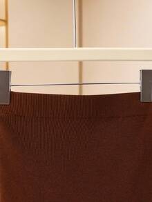 SHEIN Lacomfia Women's Elegant Mermaid Tail Knitted Skirt, Slimming - Brown - View 3