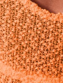 Musera Resort 斜领纹理针织宽袖短款上衣罩衫仅限伊比沙岛性感假期春夏沙滩装浪漫优雅生日 - 橘色 - 查看 6