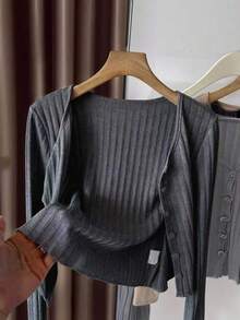 Airaco 女式无袖连衣裙配针织披肩 - 深灰色 - 查看 3