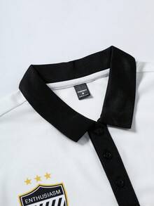 Manfinity Campus Court 男士休闲撞色滚边字母印花短袖Polo衫，夏季时尚“23”数字印花百搭单品，潮流街头风和校园风，万圣节完美之选，送给男友的理想礼物。男士复古衬衫足球衫纽扣球衣橄榄球Polo衫足球衫，男士冬季服装，送给男友的完美礼物，街头风、校园风和万圣节都非常时尚。男士复古衬衫 - 白色 - 查看 3