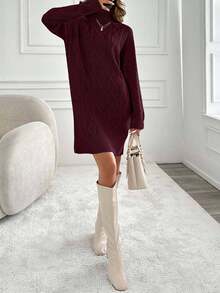 EURMUSE Knitwear Dress With Folded Neck And Cable Pattern,Winter Dresses For Women,Petite