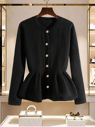 GlowEve CURVE 大码休闲纯色荷叶边下摆开衫