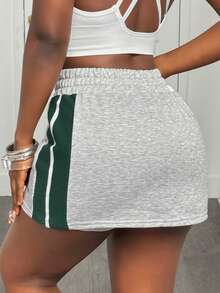 Slaydiva Elastic Waist Striped Print Skort Shorts, Summer Sports Athletic Skirt - Army Green - View 3