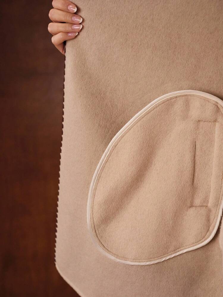 WOOL COLORBLOCK WATERFALL COLLAR OVERCOAT