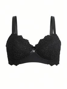 DesireSculpt 1 件大码女士刺绣蕾丝可调节舒适钢圈文胸，提升型 - 黑色 - 查看 6