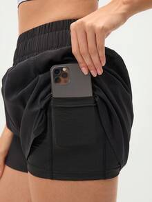 Eassivo Eassivo Women's Elastic Waist Polka Dot Print Loose Casual Shorts - Black - View 6