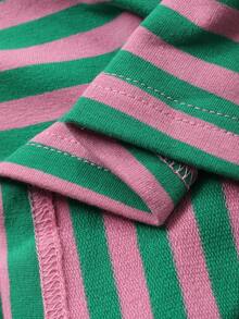 Dazy Plus Contrast Color Block Striped Loose Casual Long Sleeve T-Shirt For Plus Size Women, Spring/Autumn - Green - View 4