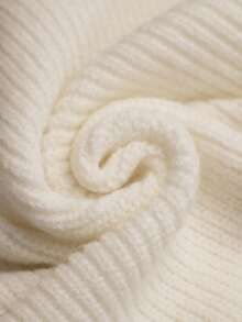 SHEIN PETITE 女士秋冬白色简约时尚交叉翻领纯色长袖金属纽扣修身开衫，适合秋冬季新年感恩节派对 - 米色 - 查看 6