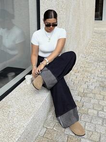 Dripcurv Quần jean ống rộng túi cài nút thường ngày cỡ lớn dành cho nữ - Rửa tối - Xem 4