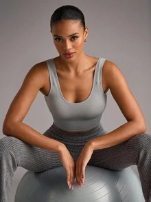 SHEIN BAE 單色無縫運動內衣 - 淺灰色 - 查看 1