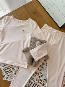 DAZY Young Girls Round Neck Embroidered Knit Loungewear Set, Fall - Multicolor - View 8