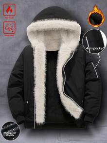 Manfinity Homme 加厚保暖时尚户外长袖防风羽绒服，男士款，防寒保暖，秋冬季 - 黑色 - 查看 1