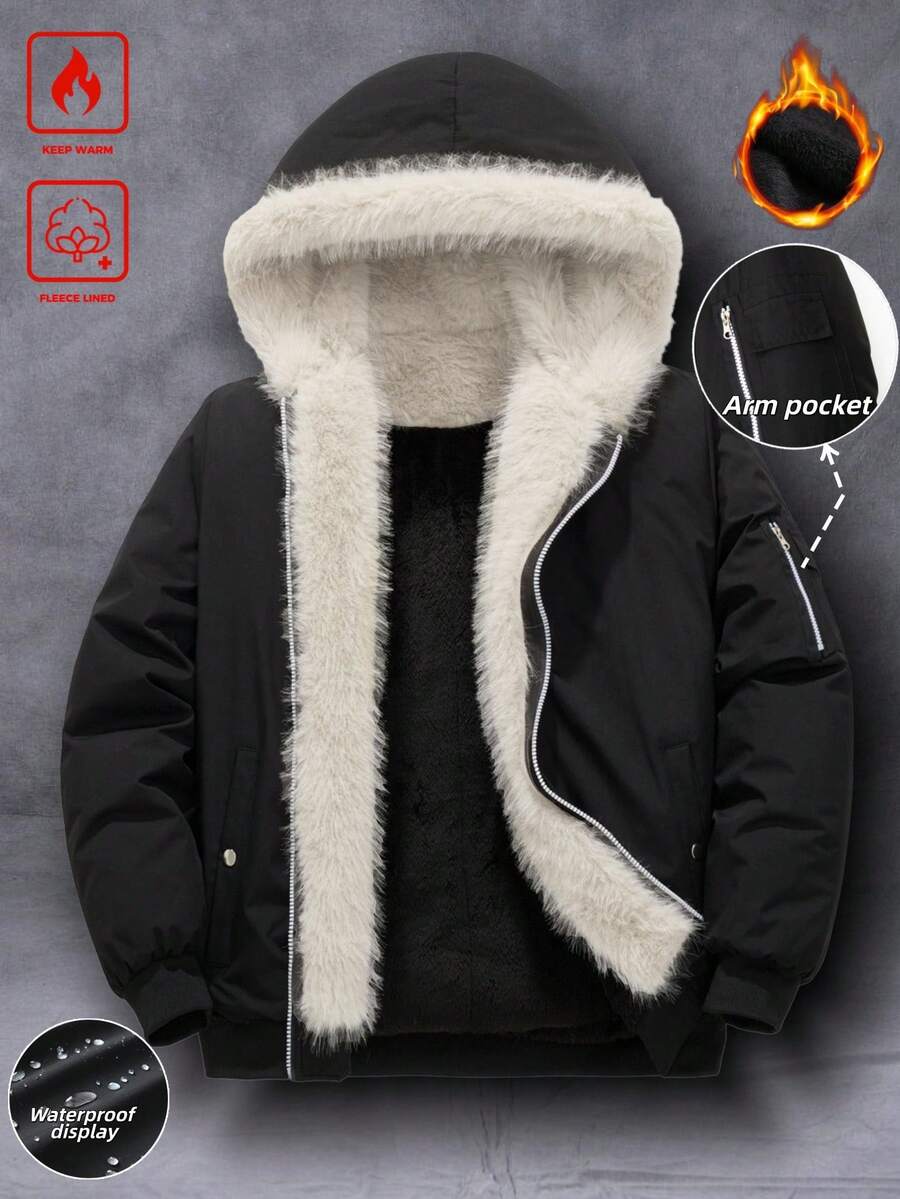 Manfinity Homme 加厚保暖时尚户外长袖防风羽绒服,男士款,防寒保暖,秋冬季 - 黑色 - 查看 1