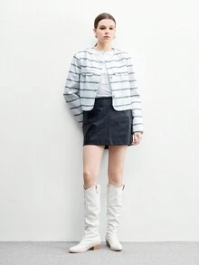 CUCCOO BIZCHIC 女士优雅高筒粗跟高筒靴，时尚褶皱休闲及膝靴，适合日常、通勤、派对、夜店 - 白色 - 查看 10