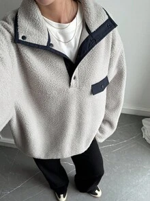 Livesso 女式休闲领半拉链运动衫，秋季 - 灰色 - 查看 1