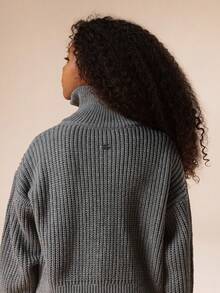 SUMWON Ribbed Knit Half Zip Co-Ord Set Quarter Zip Pullover Wide Leg Pants Wear Fall Winter Two Piece Casual Matching Set Cozy Sweater Outfit - Grey - View 6