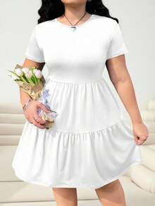 Solflare 黑色短袖宽松加大码 T 恤连衣裙，春夏装 - 白色 - 查看 3