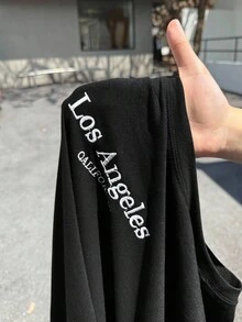 SHEIN EZwear 大碼字母圖案落肩T恤 - 黑色 - 查看 5