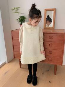 DAZY 小女孩娃娃脸无袖连衣裙 - 杏色 - 查看 1