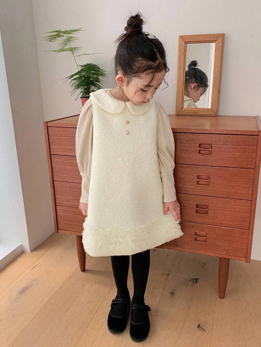 DAZY 小女孩娃娃脸无袖连衣裙 - 杏色 - 查看 1