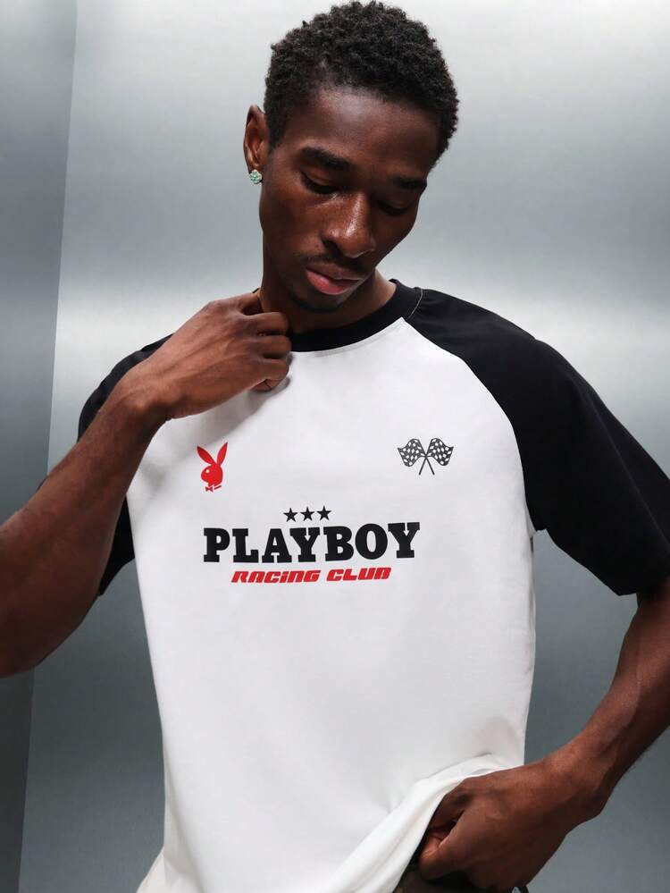 PLAYBOY X SUMWON Raglan Baseball T-Shirt With Racing Club Logo Print