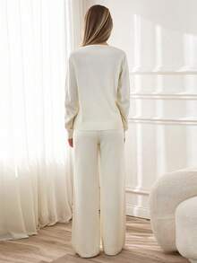 SHEIN Tall Coordinato casual con maglione alto con dettagli a bottoni di taglia oversize - Albicocca - Visualizzare 2