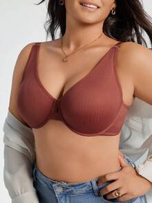 SHEIN 1 件加大码纯色舒适支撑文胸，提升 - 亮橙色 - 查看 7