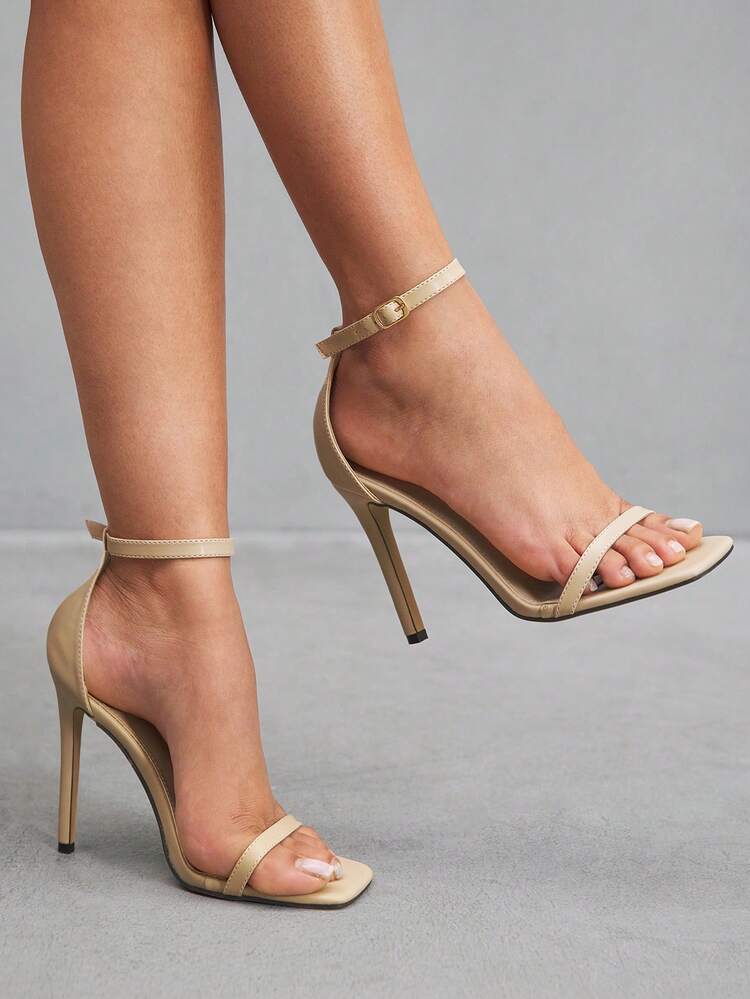 CUCCOO SZL Square Toe Stiletto Heels Sexy Fashion Strap Apricot Color Women's High Heel Sandals, Bad Girl Nighttime Street Style Outfit, Sexy Date Party Summer Wear