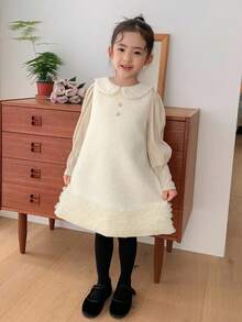 DAZY 小女孩娃娃脸无袖连衣裙 - 杏色 - 查看 2