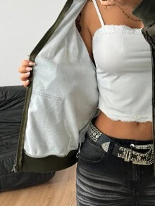 Coolane Felpa oversize con chiusura lampo, a maniche lunghe, in maglia, con fantasia mimetica, foderata termicamente, per tenere caldo, stile di base, adatta per uscire, per donna, colore verde, stile di coppia