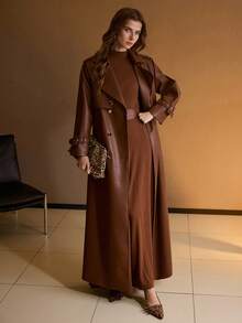 MOTF PREMIUM VESTIDO DE MANGA LONGA COM DECOTE SIMPLES - Castanho - Ver 6