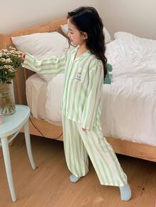 DAZY Young Girl Girls Striped Print Long Sleeve Top And Pants Pajama Set, Fall