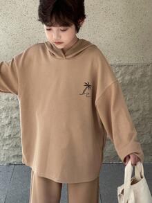 DAZY Tween Boy Coconut Tree Print Hoodie And Pants Pajama Set - Army Green - View 4