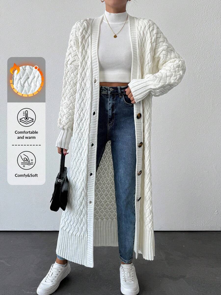 EURMUSE Women's Solid Color Front Button Casual Long Sleeve Cardigan - White - View 1