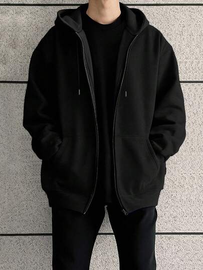 Manfinity Dauomo Men Letter Printed Zip-Up Hooded Casual Sweatshirt, Fall