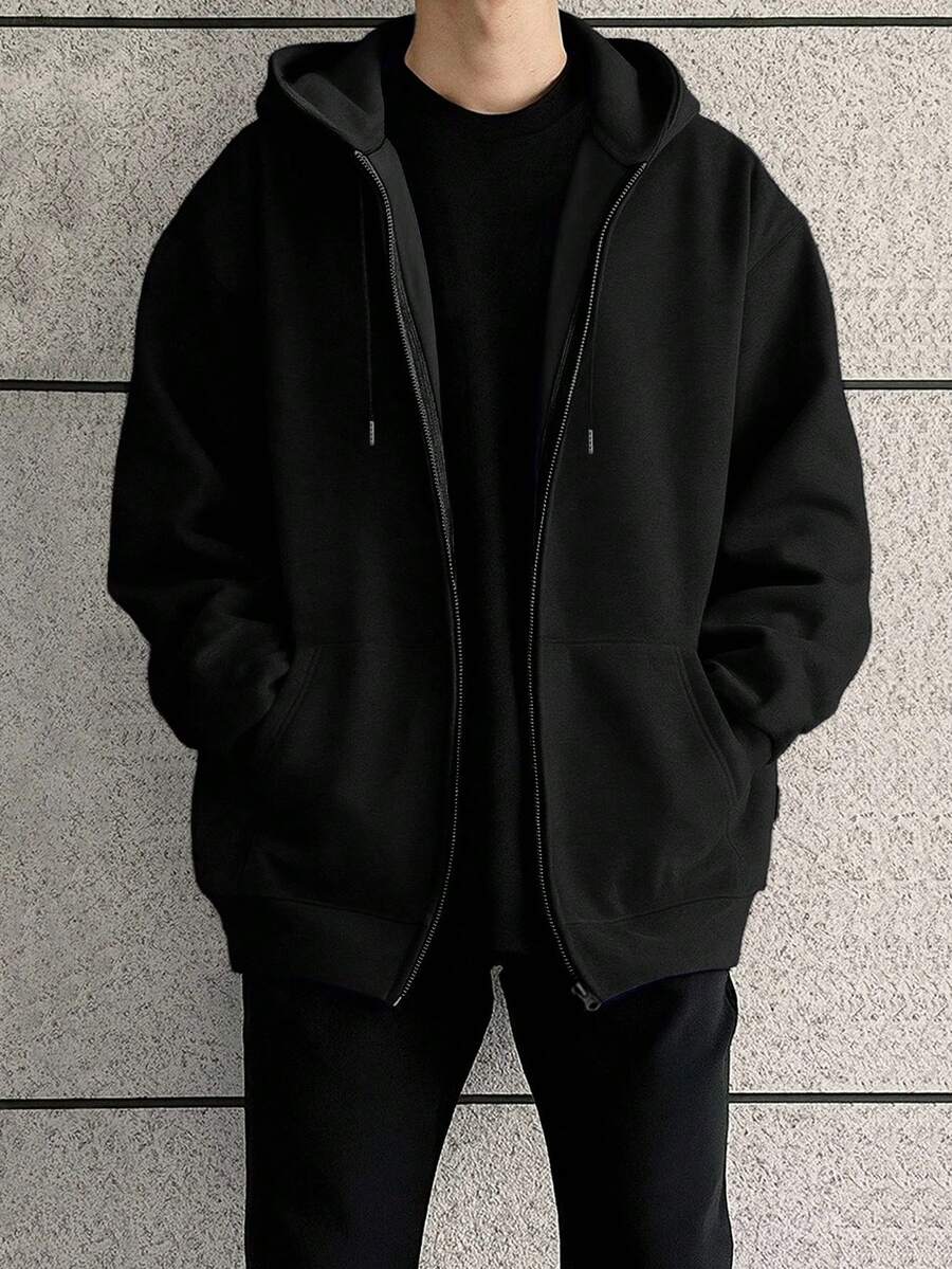 Manfinity Dauomo 男士字母印花拉链连帽休闲卫衣，秋季款，长袖上衣