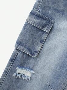 Tween Boy's Fashionable Washed Distressed Cargo Jeans - Light Wash - View 5