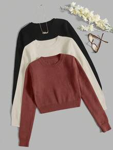 EMERY ROSE paquete de 3 suéteres casuales de cuello redondo de unicolor - Multicolor - Ver 1