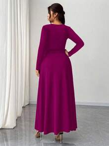 Elenzga Robe de soirée moulante élégante à manches longues et col en V pour femme grande taille, design fendu à la mode et polyvalente